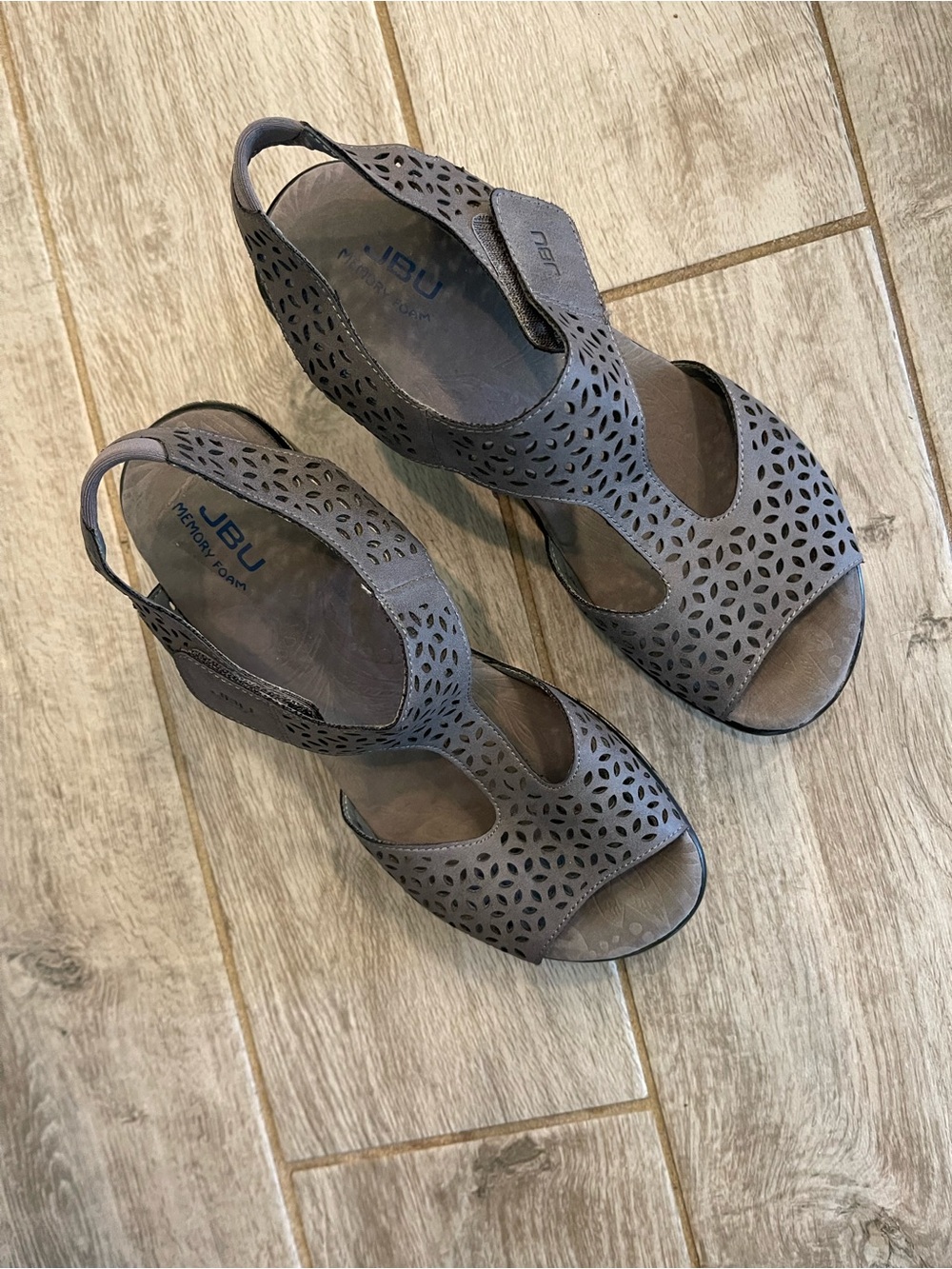 JBU Women's Grey Laser-Cut Slingback Sandals